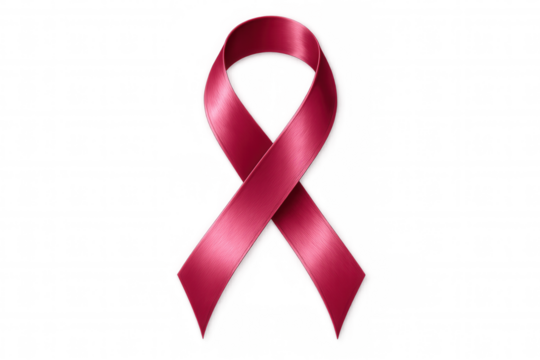 Pink metallic ribbon representing breast cancer awareness, research, and hope against transparent backdrop - Powered by Adobe