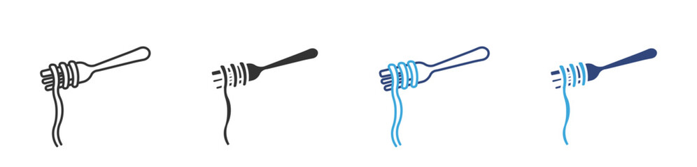 Spaghetti on a fork icon set in outline and flat style , vector illustration. 