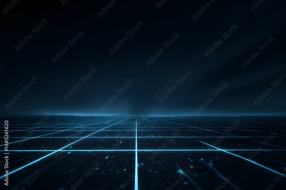 Poster a dark background with grid lines and stars. it is a digital illustration. the main color theme of t
