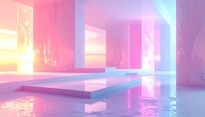 futuristic or abstract architecture with dazzling neon lighting, creating a calm and surreal atmosphere
