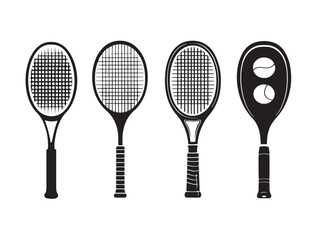 Professional Tennis Equipment Silhouette Vector Pack with Stylish Racket Designs