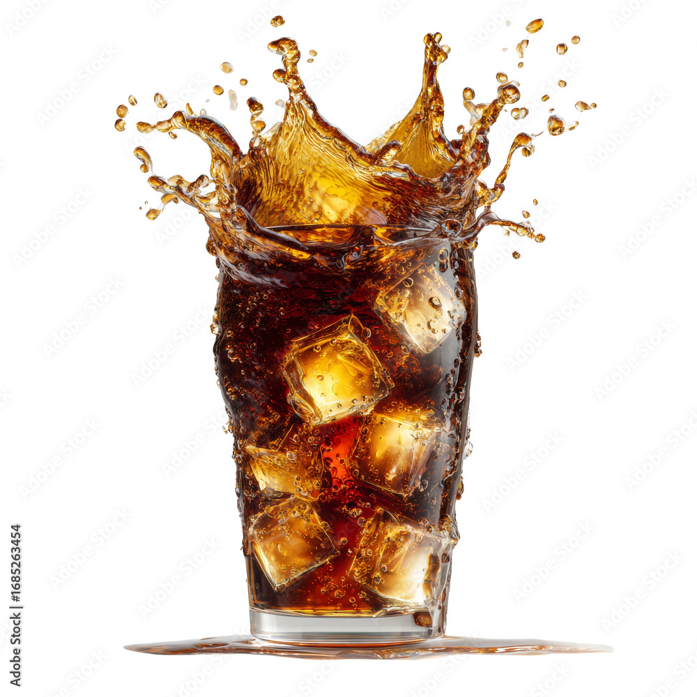 Aufkleber effervescent refreshment a captivating splash of soda with ice cubes on a pristine surface