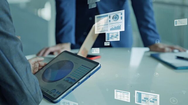 Group of business people meeting and business data concept