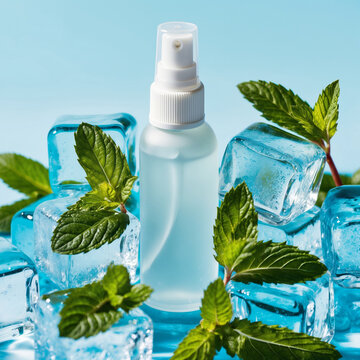 Cooling Essential Oil Spray Bottle with Fresh Leaves and Crystal Ice