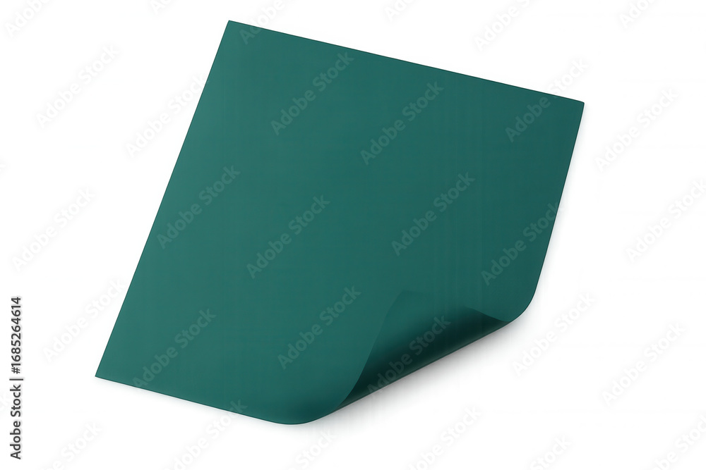 Poster blank teal paper sheet with curled corner, creating a space for text or design on a transparent back