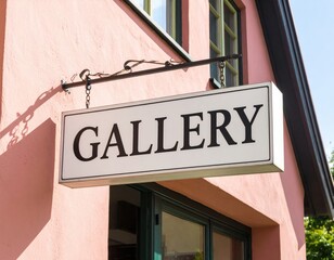 Obraz premium Gallery Sign on Pink Building Facade Art and Culture.
