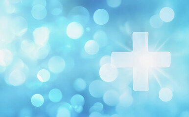 Obraz premium Tranquil Blue Bokeh Background with Luminous Plus Sign for Healt