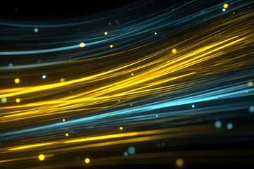 A dark background with yellow and blue light streaks, creating an atmosphere of speed in the space tunnel