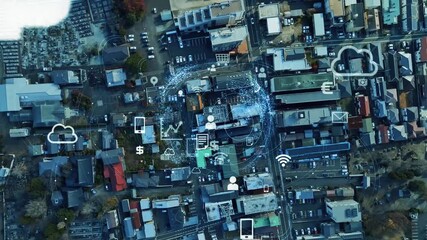 Modern city drone aerial view and digital technology concept - Powered by Adobe