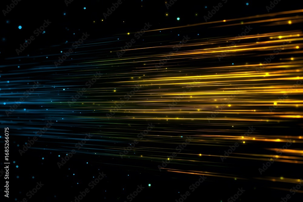 Poster A dark background with yellow and blue light streaks, creating an atmosphere of speed in the space tunnel