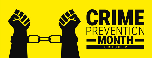 National Crime Prevention Month background, banner, card or poster design template is observed every year during October, to raise awareness about the mission. Vector illustration.