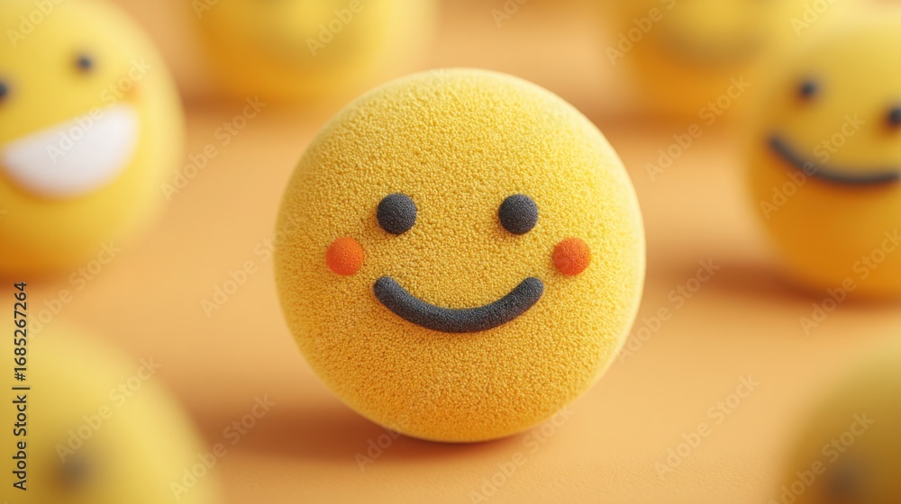 Poster unique smile face crafted from sponge material representing emotional tone index in calibrated ai ca