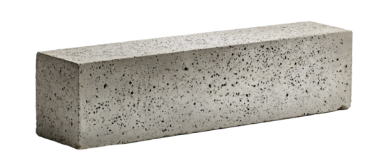 Rectangular structural concrete block with smooth finish, speckled detail and sharp proportions, isolated on transparent background.
