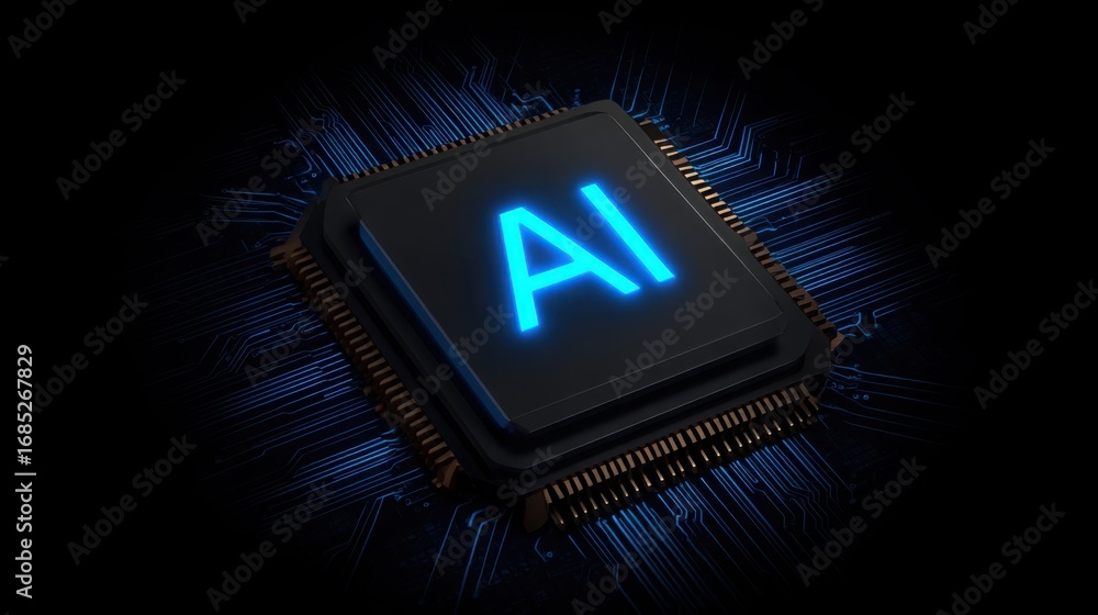 Poster close-up view of a cpu featuring the letter a to represent core ai infrastructure and strategic tech