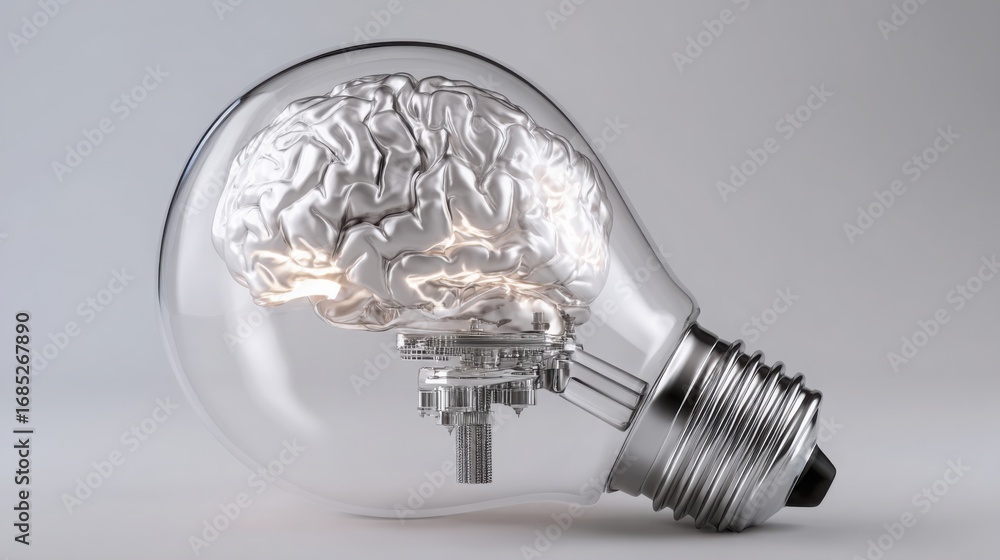 Poster light bulb containing a brain inside signifying the logical approach to ai investment tuning and str