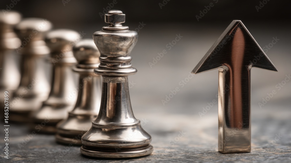 Poster elegant silver chess set displaying strategic depth in ai investment tuning and logical decision-mak