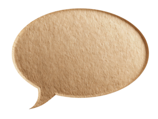 Textured kraft-paper dialogue bubble with rounded edges and fiber pattern, isolated on transparent background.
