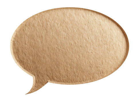 Textured kraft-paper dialogue bubble with rounded edges and fiber pattern, isolated on transparent background.
