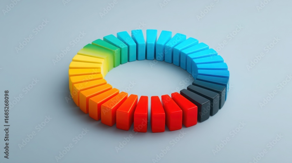 Poster vibrant rainbow colored pie chart representing diverse data segments and market biases in visual ana