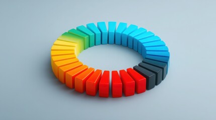 Vibrant rainbow colored pie chart representing diverse data segments and market biases in visual analytics display