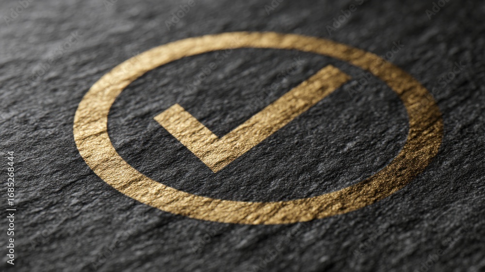 Poster gold tick mark symbolizing validation and confirmation in a digital interface representing ai patter
