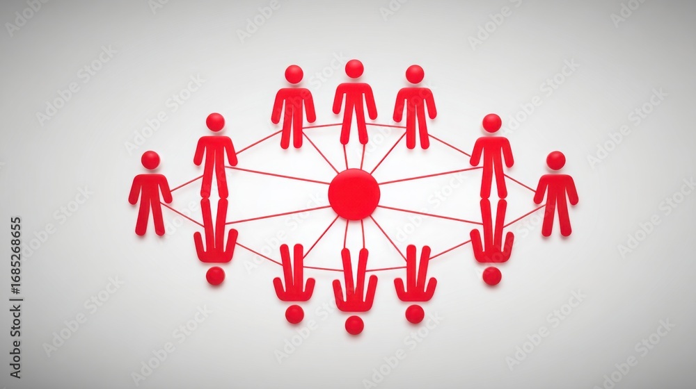 Poster diverse group of individuals connected by a red circle symbolizing audience intent calibration and r