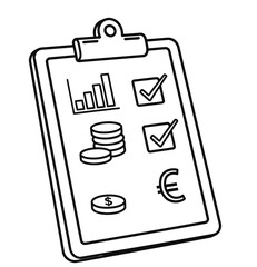 Fototapeta premium Clipboard with financial report, charts, coins, and currency symbols, checklist for business success and economic planning