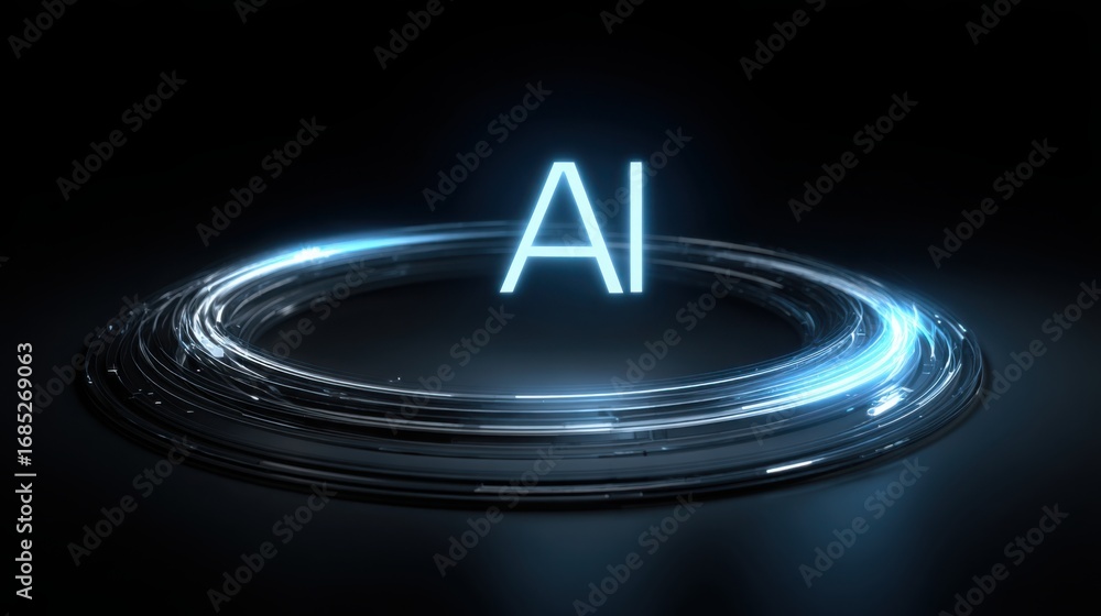 Poster glowing letter centered within a circle symbolizing ai trading cycle node logic execution concept