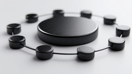 Minimalist black object resting on white surface representing ai trading cycle node logic execution concept