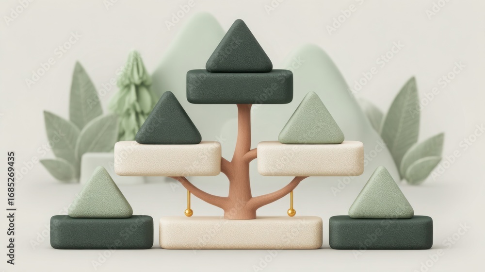 Poster tree with a pyramid of blocks symbolizing growth and structure in a conceptual representation of val