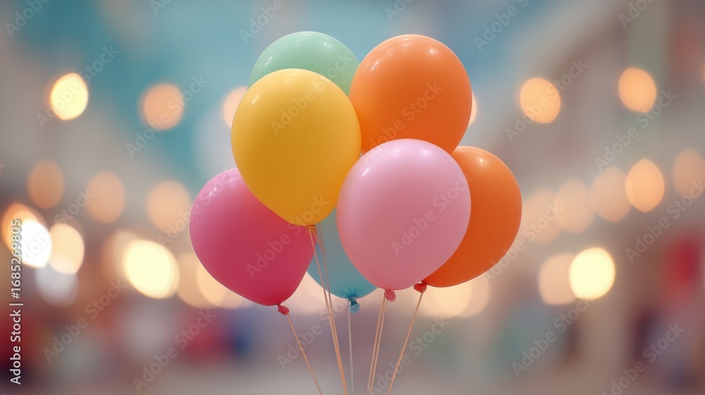 Poster colorful balloons with soft focus background creating a festive atmosphere for celebrations and even