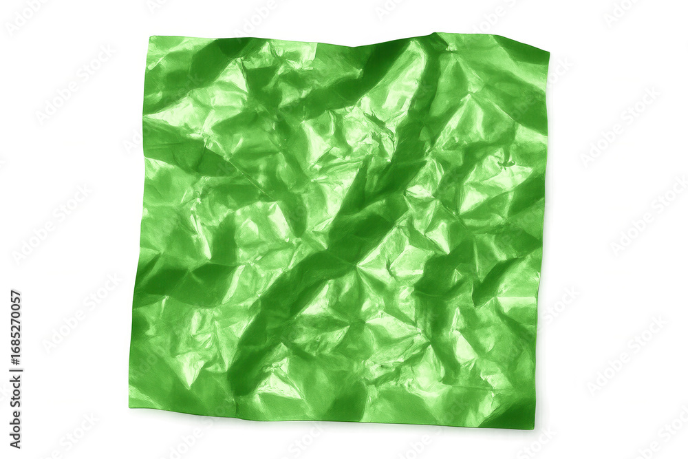 Poster green crumpled paper casting textured shadow against transparent surface, offering grungy visual bac