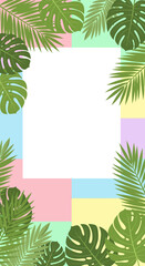 Tropical Paradise Frame Vivid Greenery and Pastel Geometric Background