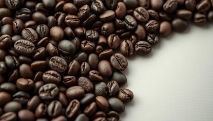 Fototapeta premium Close-up of dark roasted coffee beans, rich texture, food photography, coffee texture