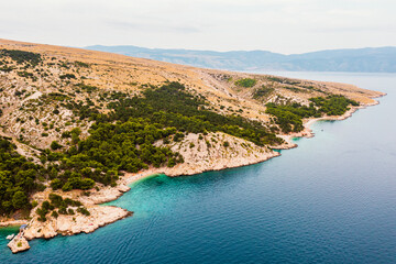 Beautiful aerial landscape from a drone on the Croatian island of Krk. Croatian landscape.