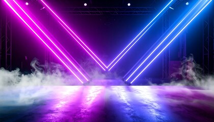 Neon lights illuminate a dark stage
