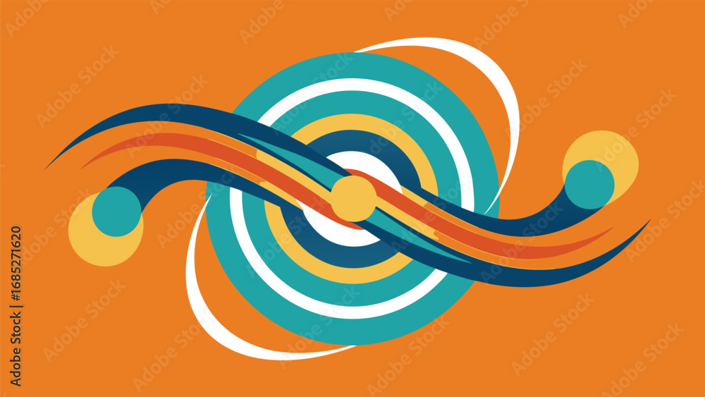 Aufkleber swirling abstract design with concentric circles and curved lines on orange background pattern