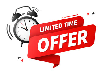 Limited time offer with clock isolated on transparent background