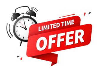 Limited time offer with clock isolated on transparent background