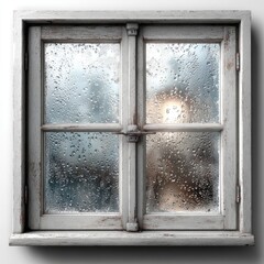 Obraz premium Aged window pane with rain, showing a blurred night scene