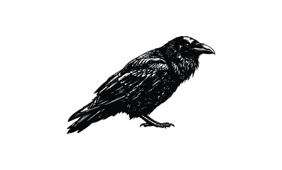 Obraz premium Intricate black raven illustration in profile. Vector retro hand drawn illustration