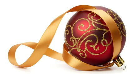 Art Red Christmas Ball con un hermoso arco y un patr&oacute;n dorado.