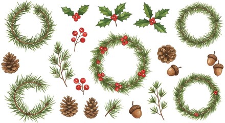 Conjunto de elementos navideños para el diseño tipográfico.