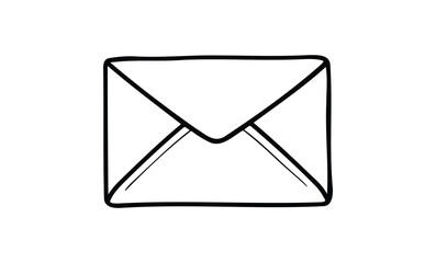 Simple black and white line drawing of a closed envelope. Vector retro hand drawn illustration