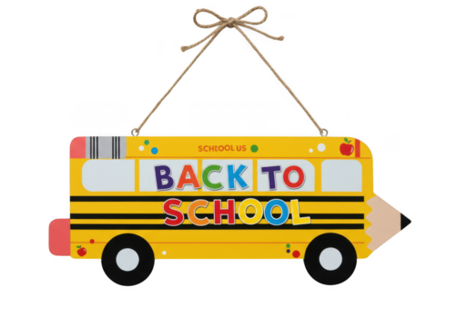 A yellow school bus shaped sign that says back to school isolated on transparent background