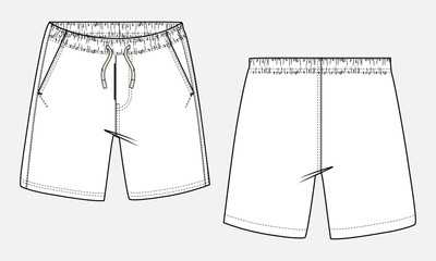 Sweatshorts pant technical drawing fashion flat sketch template front and back