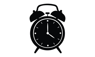 Classic retro alarm clock silhouette with twin bells and minimal design. Vector retro hand drawn illustration