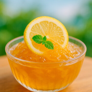 Lemon Aiyu Jelly Dessert with Mint Garnish