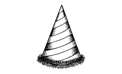 Fototapeta premium Black and white striped party hat illustration. Vector retro hand drawn illustration