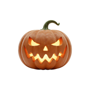 Spooky jack-o&rsquo;-lantern pumpkin with carved glowing fce perfect for Halloween decoration ideas